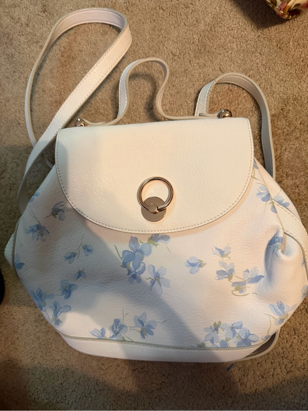 LC Lauren Conrad White Backpack with Blue Floral Print
